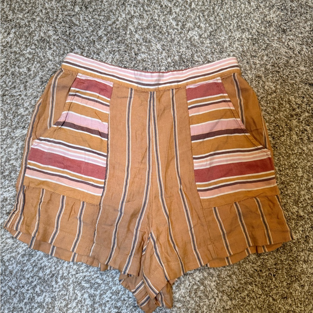 American Eagle Outfitters High-Waist Shorts in Rust with Pink & Cream Stripes